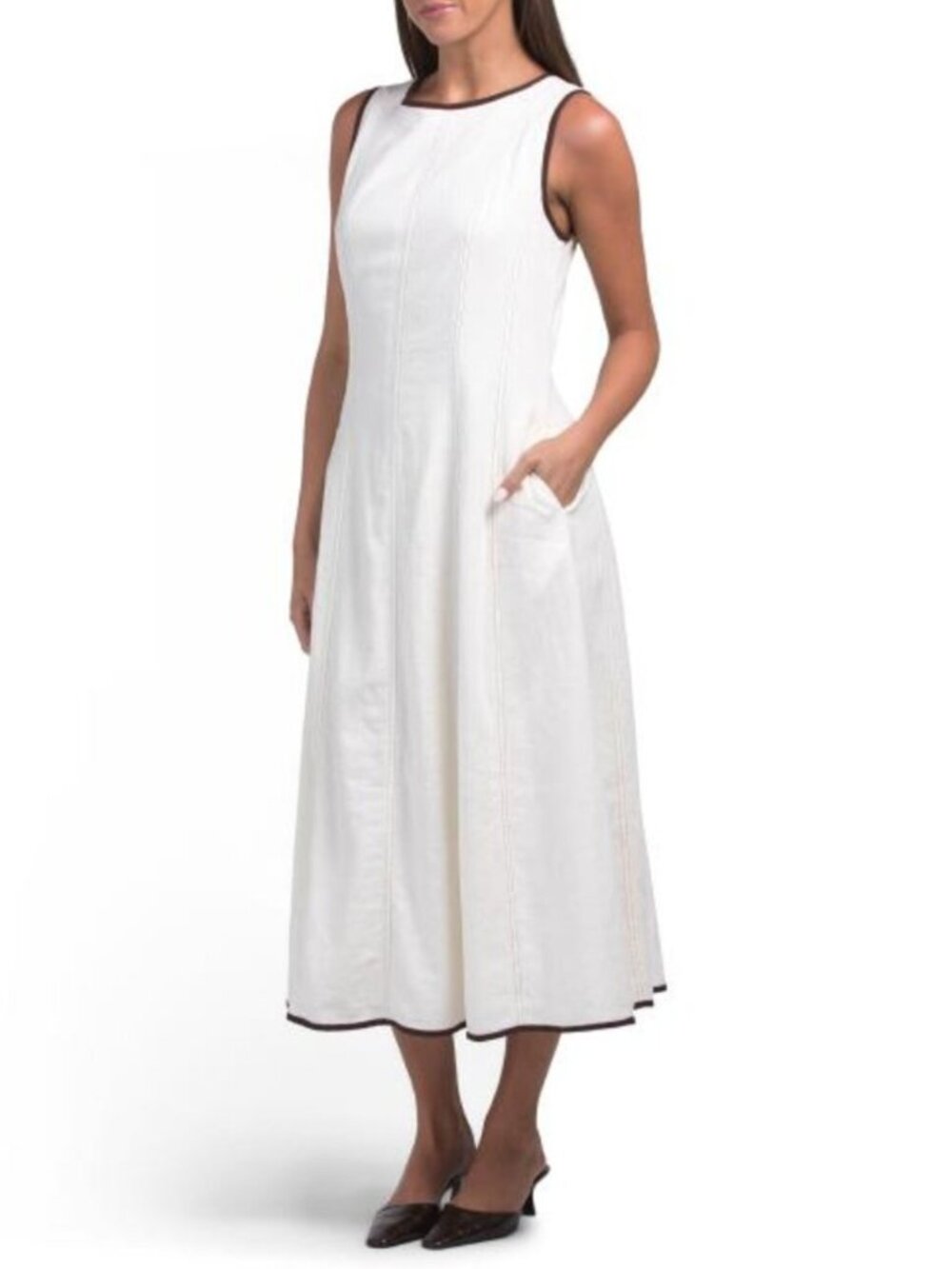 NICOLE MILLER NEW YORK Linen Blend Contrast Piping Maxi Dress